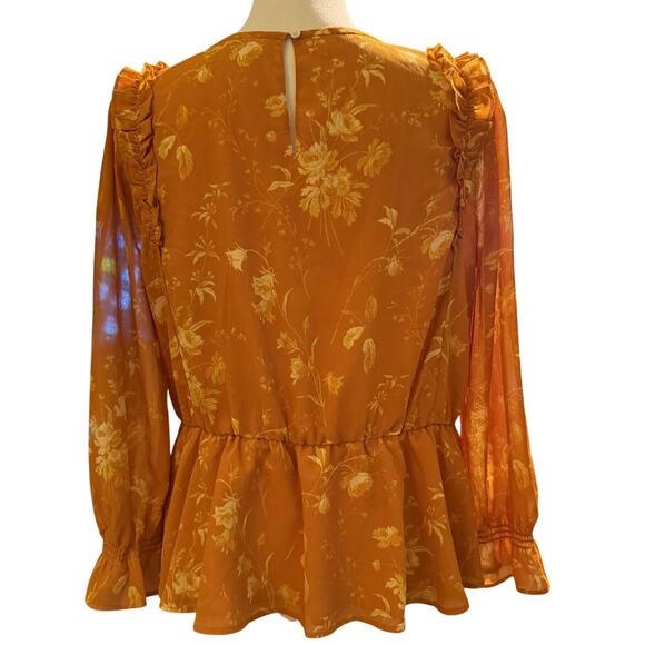Madewell Mustard Floral Ruffle Peplum Blouse - Picture 8 of 10